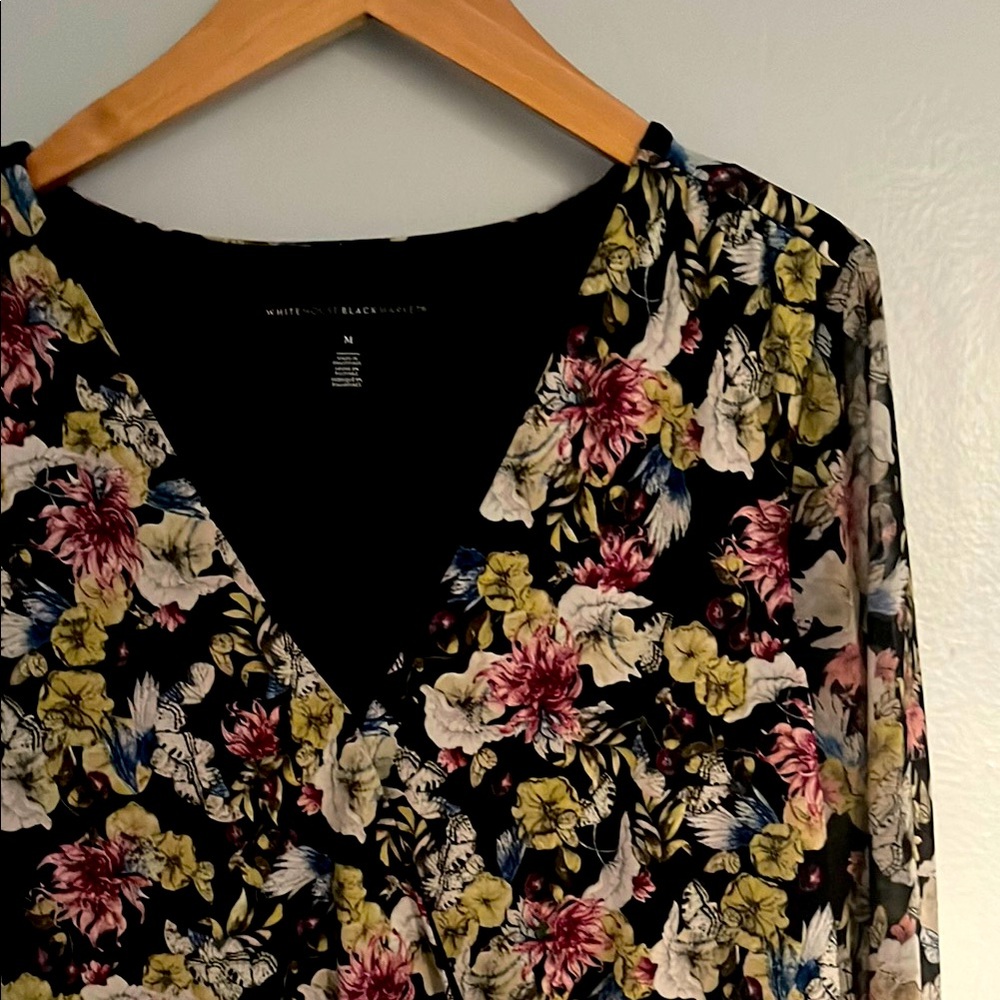 Sheer Banded Hem Floral Blouse
